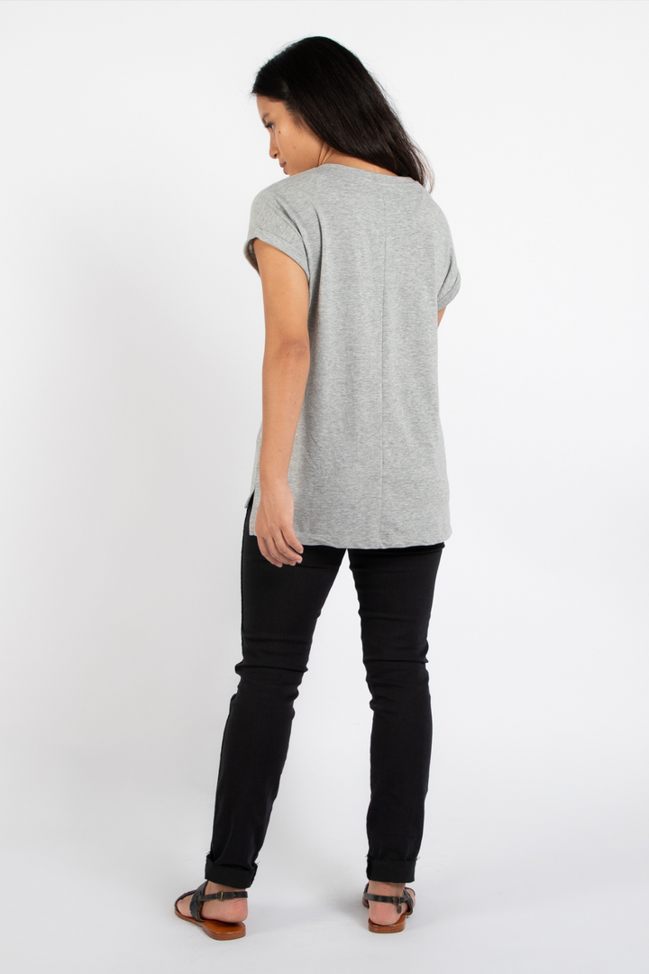 Dorsu Relaxed Crew Tee in Grey Marle, available on ZERRIN