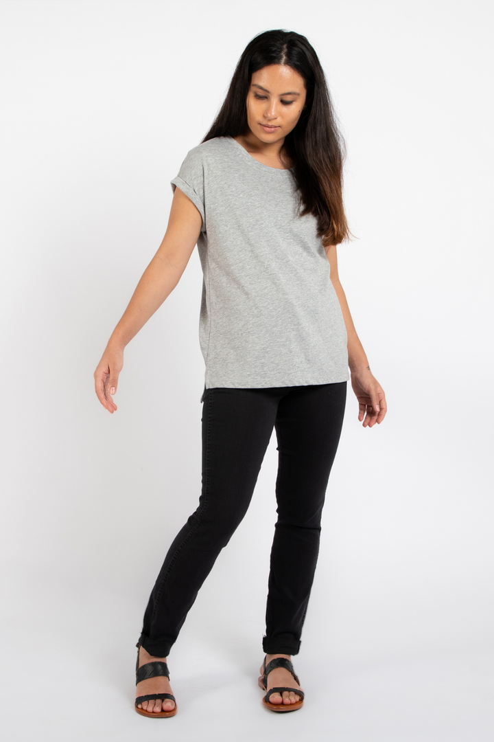 Dorsu Relaxed Crew Tee in Grey Marle, available on ZERRIN