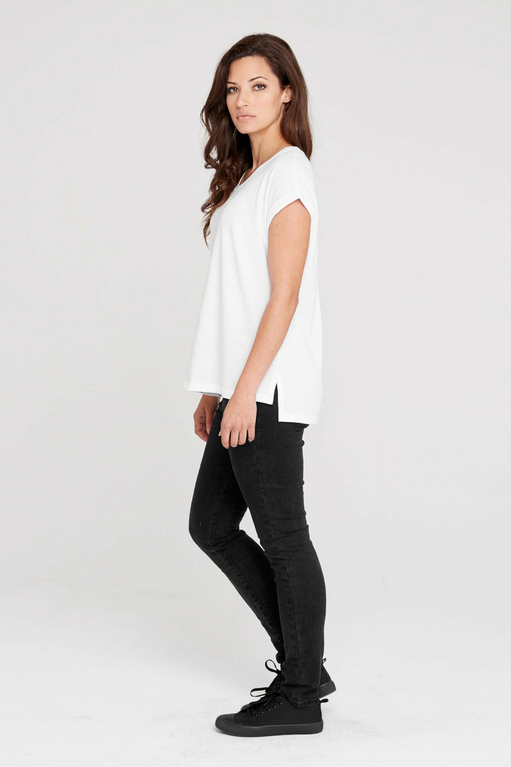 Dorsu Roll Sleeve Crew White T-Shirt, available on ZERRIN