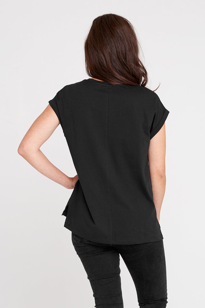 Dorsu Roll Sleeve Crew Black T-Shirt, available on ZERRIN