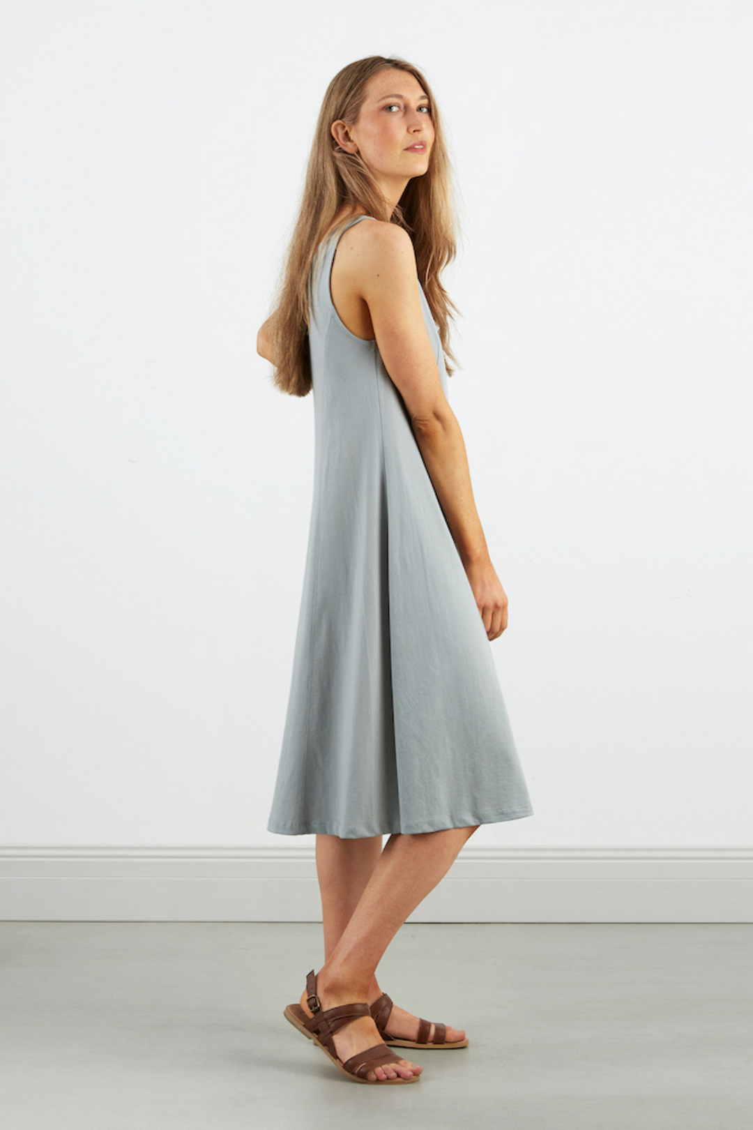 Dorsu Scoop Neck Dress in Sea Salt, available on ZERRIN