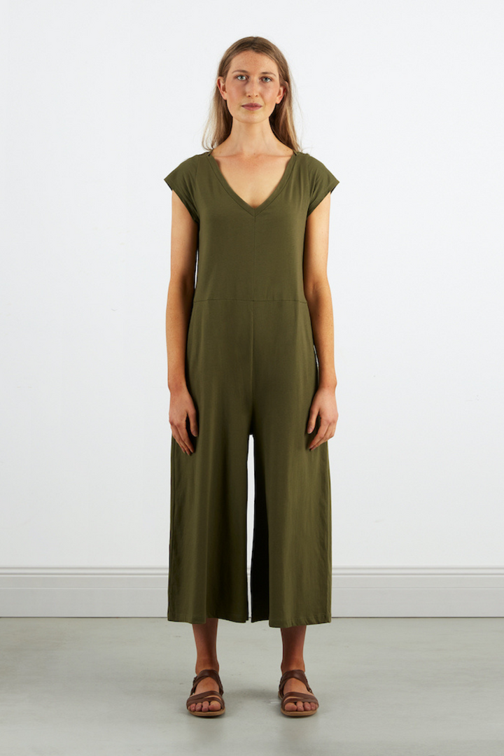Dorsu Wide Leg Jumpsuit in Olive, available on ZERRIN with free Singapore shipping