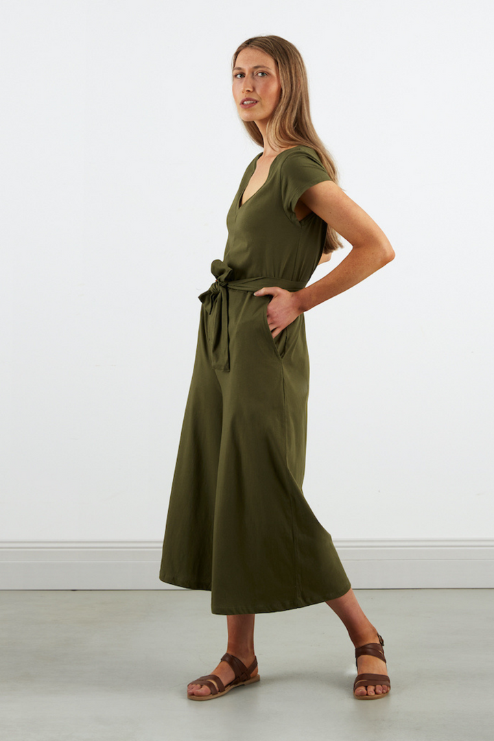 Dorsu Wide Leg Jumpsuit in Olive, available on ZERRIN with free Singapore shipping