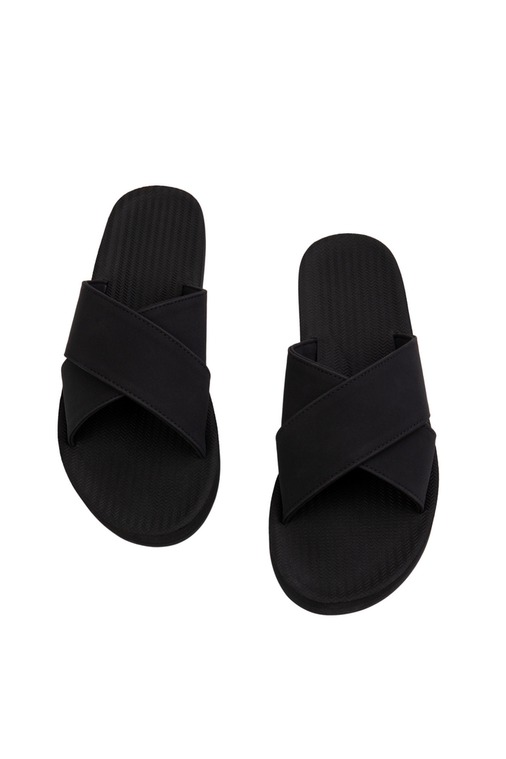 Indosole Women’s ESSNTLS Cross Slides in Black, available on ZERRIN with free Singapore shipping