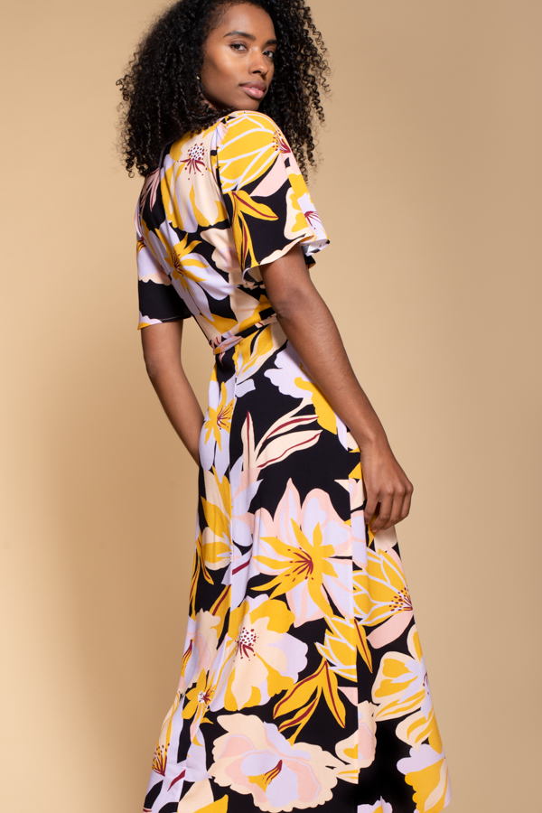 Rosa Maxi dress in Oversize Yellow Floral Print