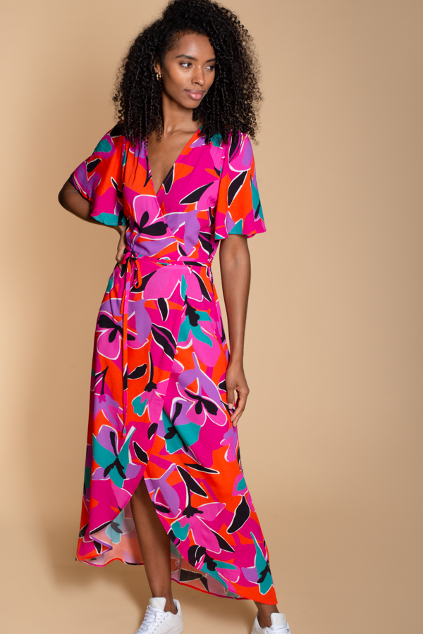 Rosa Maxi Dress in Pink Graphic Floral Print