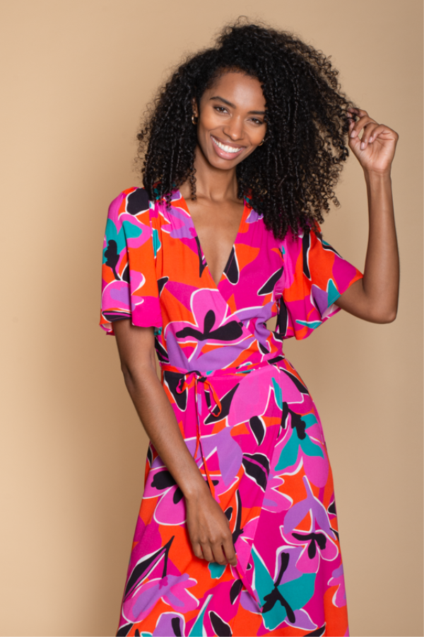 Rosa Maxi Dress in Pink Graphic Floral Print