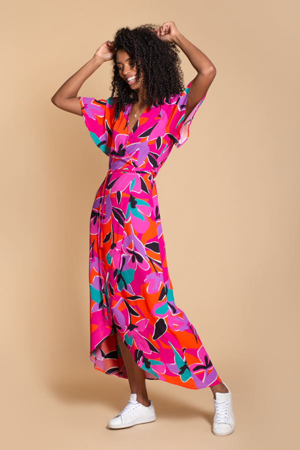 Rosa Maxi Dress in Pink Graphic Floral Print