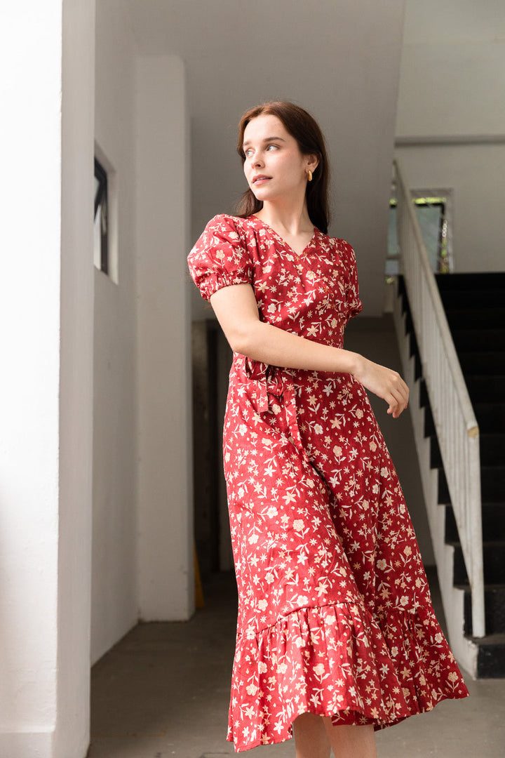 Vera Wrap Dress in Red