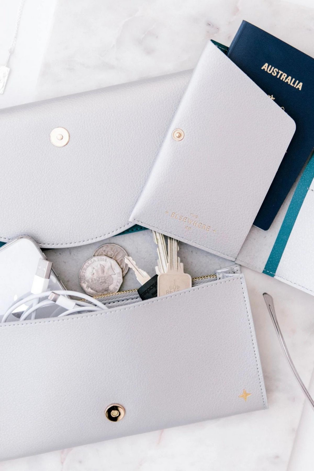 The Elsewhere Co. Travel Wallet Set in Faraway Silver, available on ZERRIN with free Singapore shipping