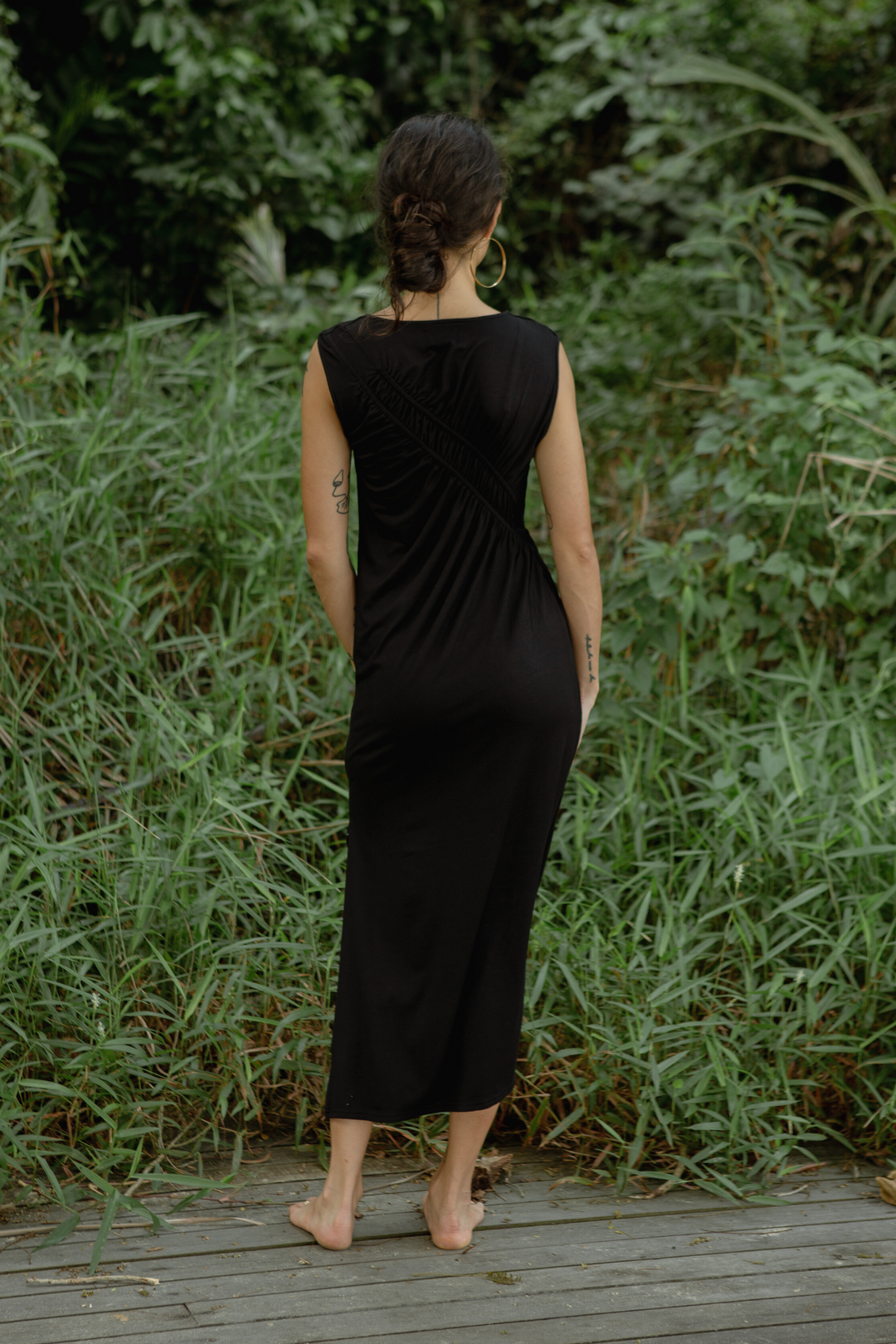 Su By Hand Celia Asymmetric Ruched Waist Dress in Black, available on ZERRIN with free Singapore shipping