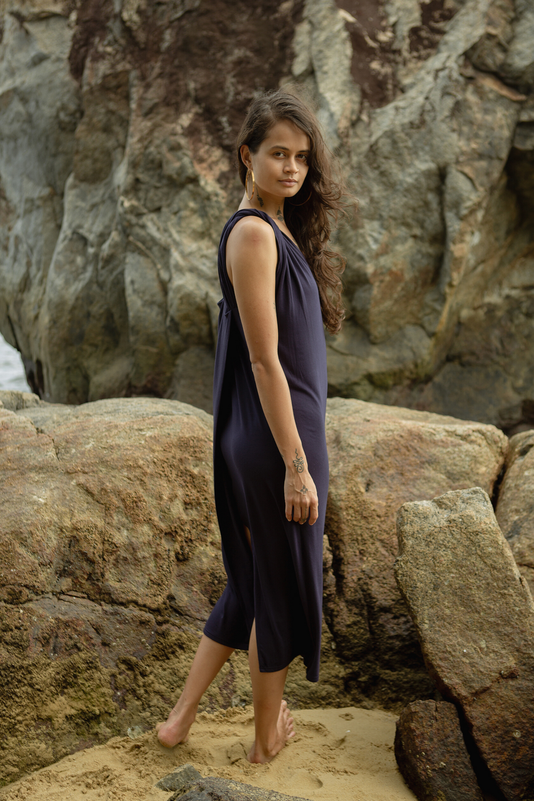 Su By Hand Olivia Dress in Navy, available on ZERRIN with free Singapore shipping