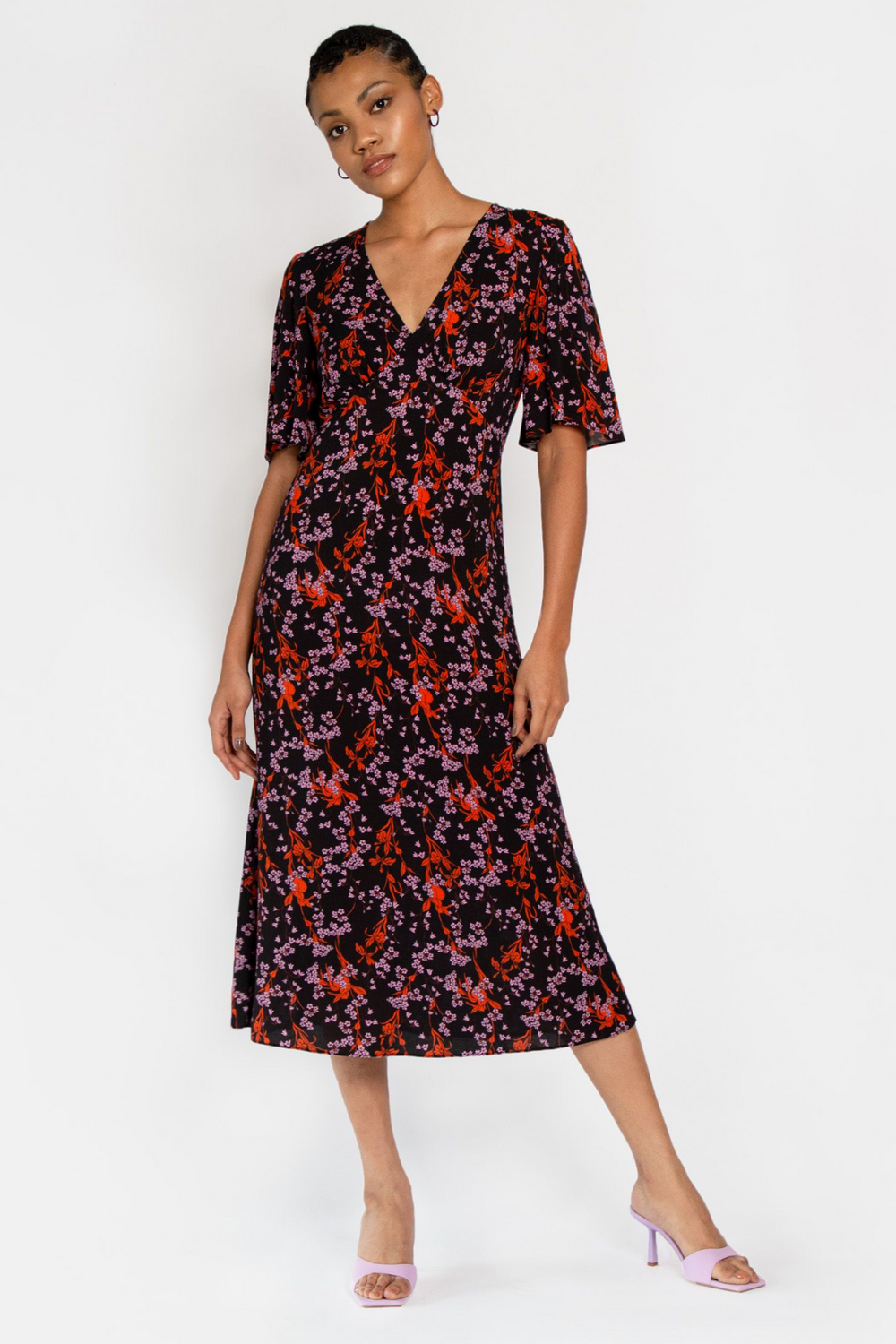 Hide The Label Delphi V Front Dress in Pink Floral, available in ZERRIN