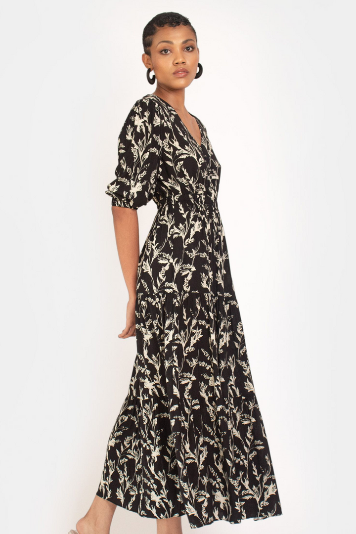 Hide the Label Kalmia Maxi in Black & White Sketch Floral, available in ZERRIN