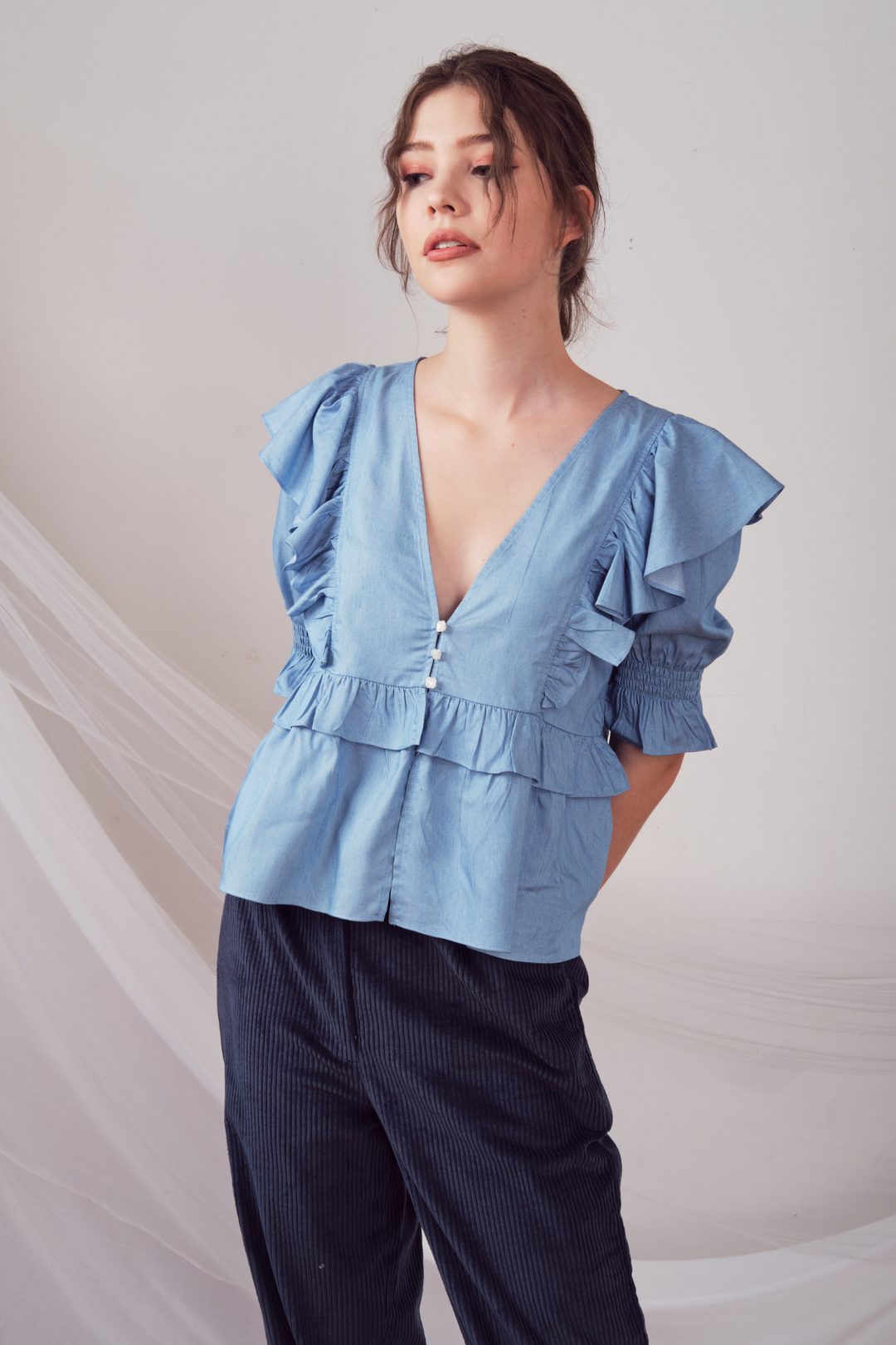 Lily & Lou Kirby Top in Blue, available in ZERRIN