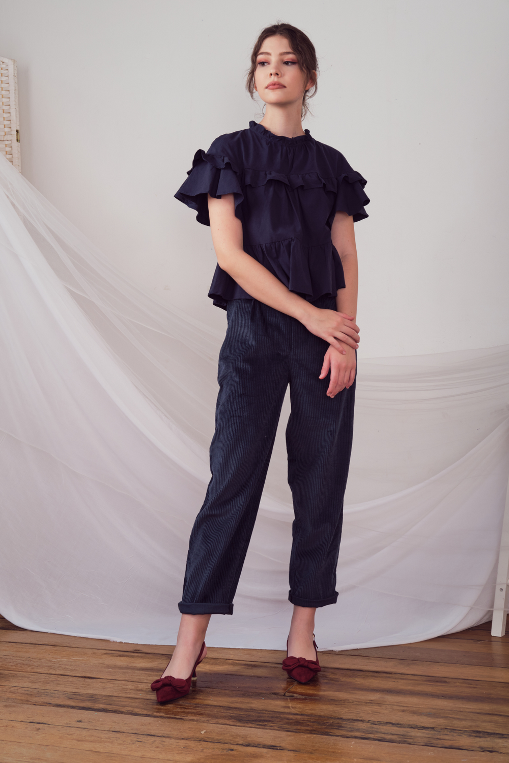 Lily & Lou Ulla Blouse in Navy, available in ZERRIN