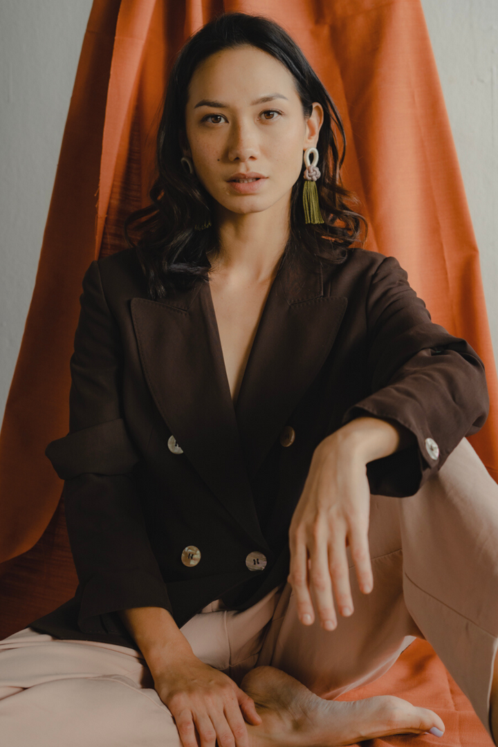 Talee Ania Knot Earrings in Mauve & Pine, available on ZERRIN with free Singapore shipping