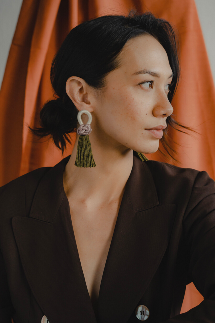 Talee Ania Knot Earrings in Mauve & Pine, available on ZERRIN with free Singapore shipping