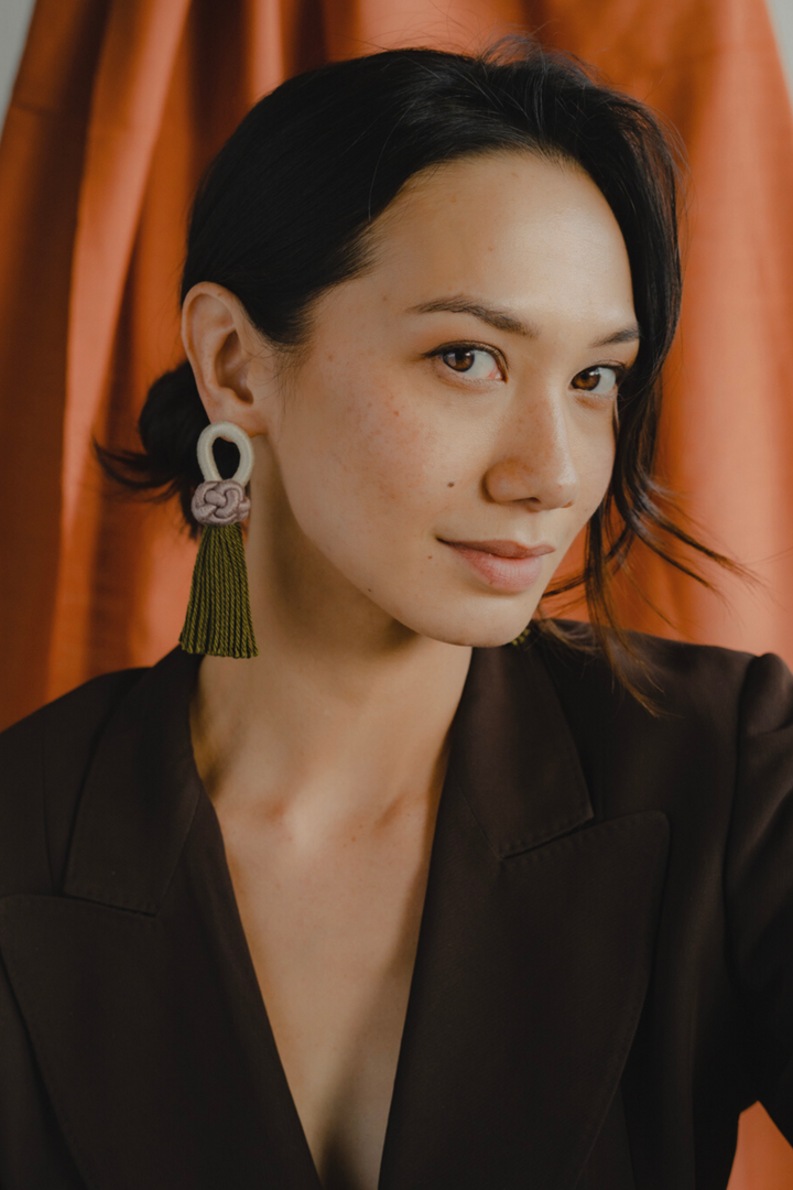 Talee Ania Knot Earrings in Mauve & Pine, available on ZERRIN with free Singapore shipping