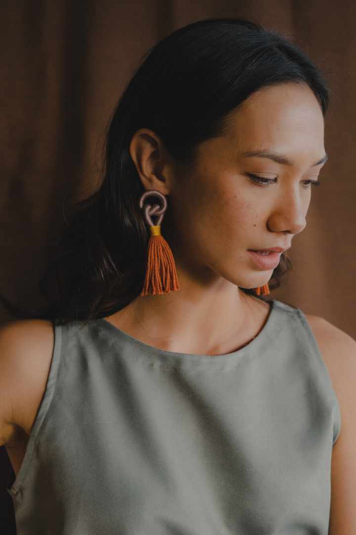 Talee Bayu Knot Earrings in Mauve & Red Earth, available on ZERRIN with free Singapore shipping