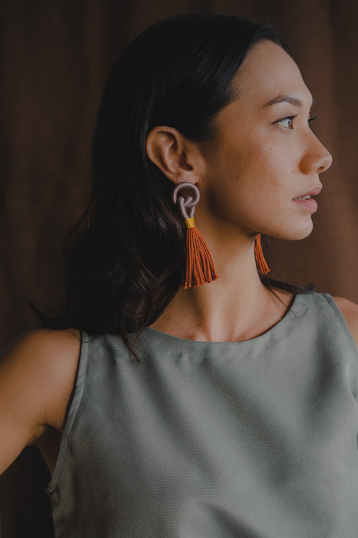 Talee Bayu Knot Earrings in Mauve & Red Earth, available on ZERRIN with free Singapore shipping