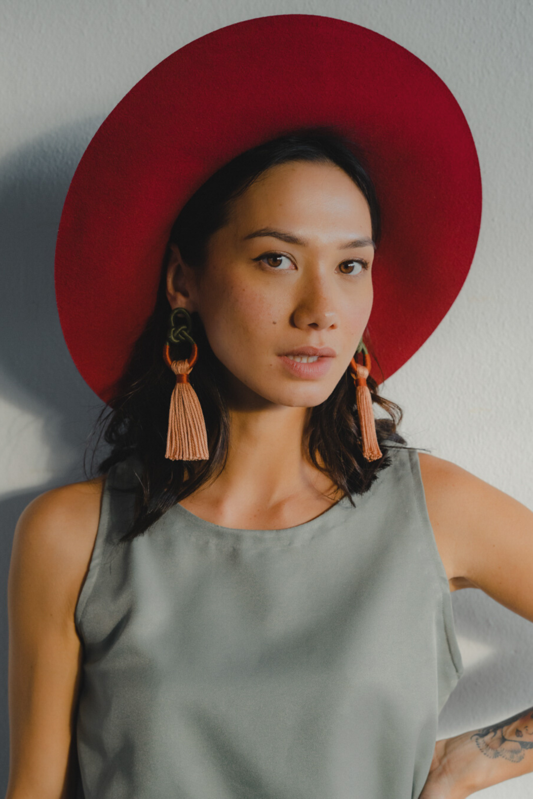 Talee Zia Knot Earrings in Pine & Apricot, available on ZERRIN with free Singapore shipping