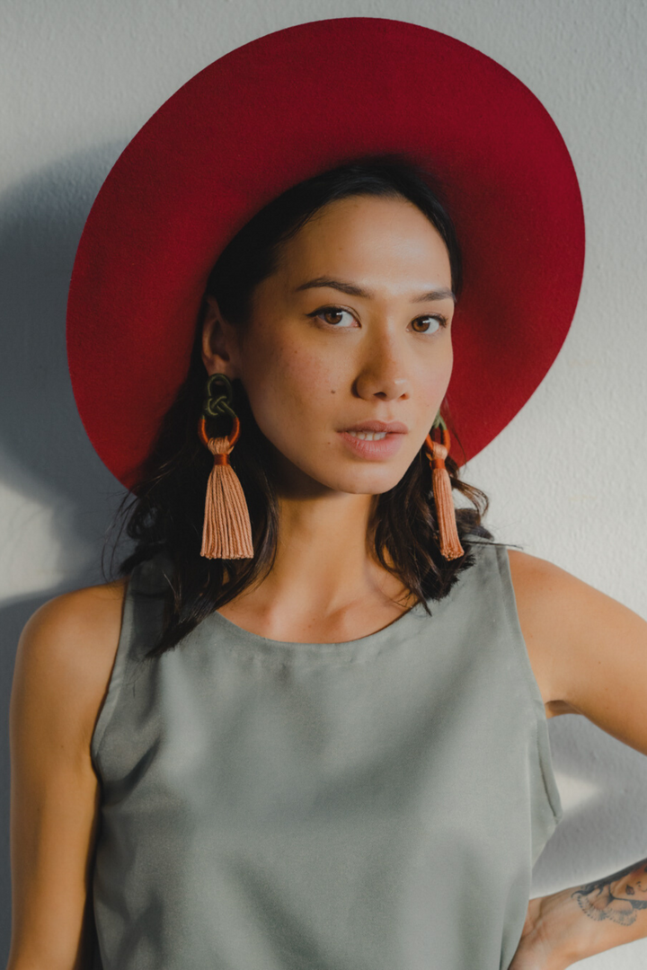 Talee Zia Knot Earrings in Pine & Apricot, available on ZERRIN with free Singapore shipping