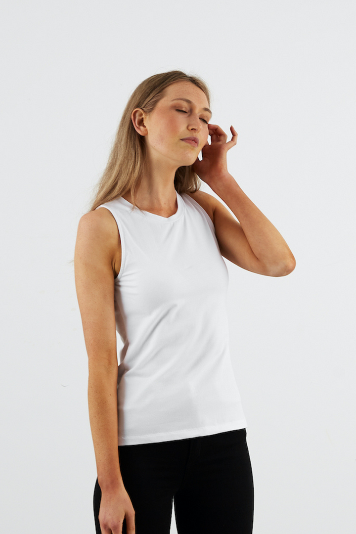 Staple Tank in White by Dorsu, available at ZERRIN