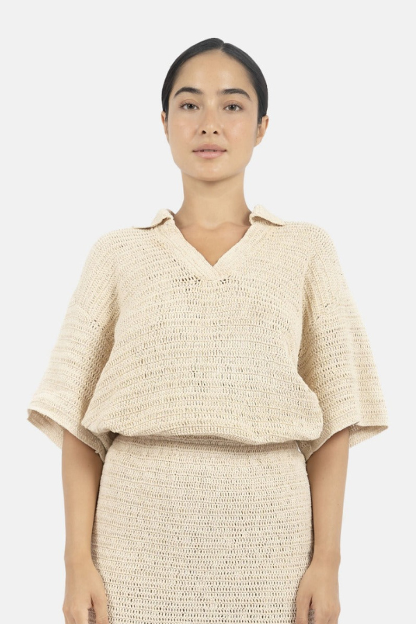 1 People Sedona Crochet Polo Top In Natural