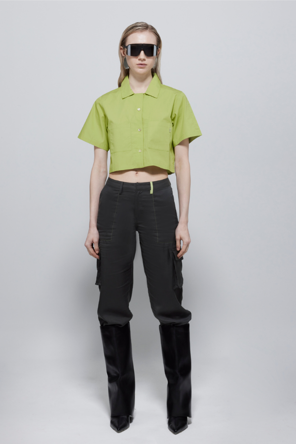 Alex Boxy Cropped Short-Sleeved Shirt In Green