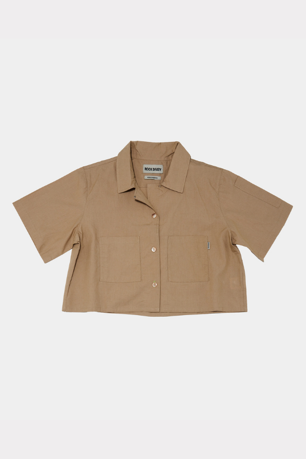 Alex Boxy Cropped Short-Sleeved Shirt In Oat