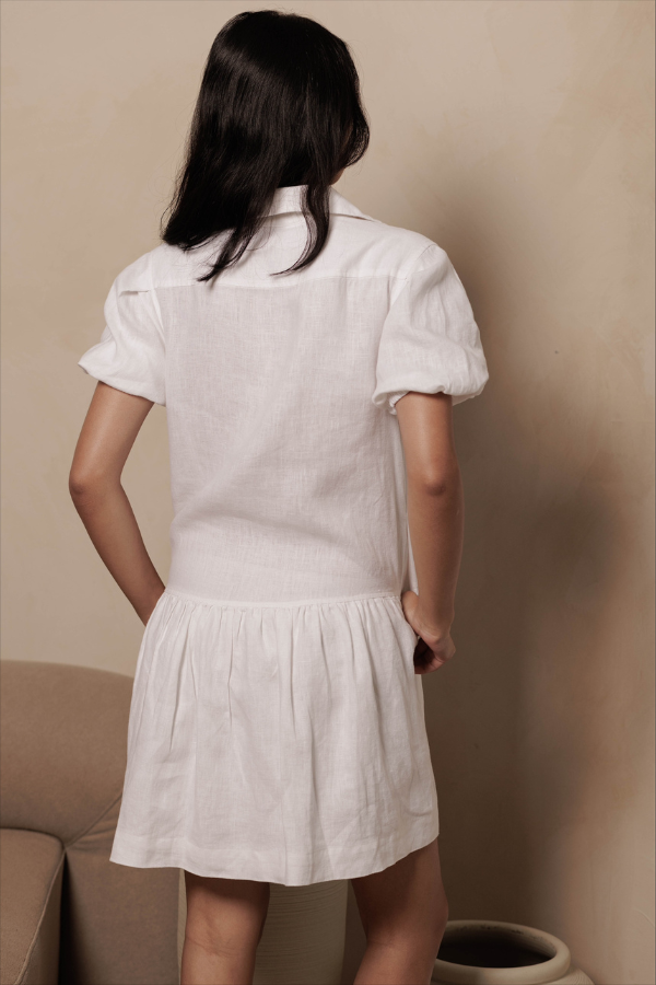 Classic Linen Short Sleeved Shirt Dress In White