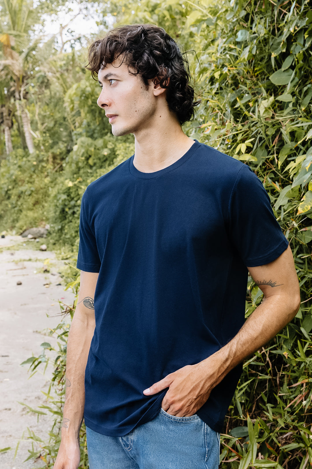 Cotton Crew T-shirt in Navy