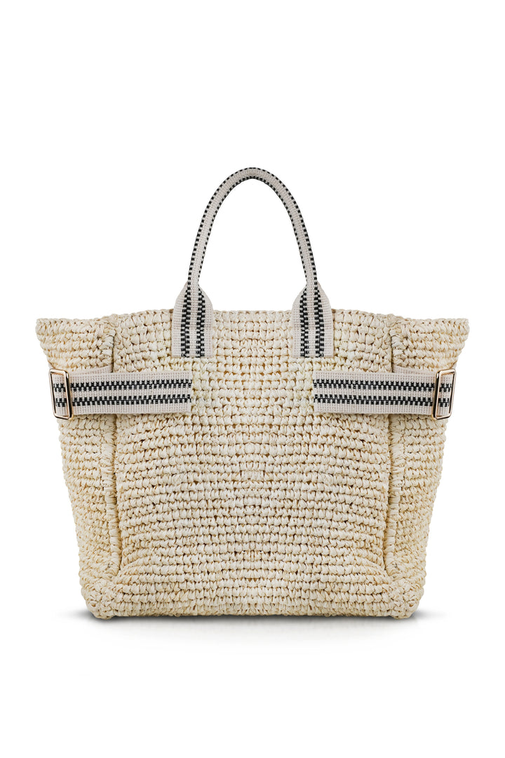 Kaba Raffia Tote Bag In Black And Cream