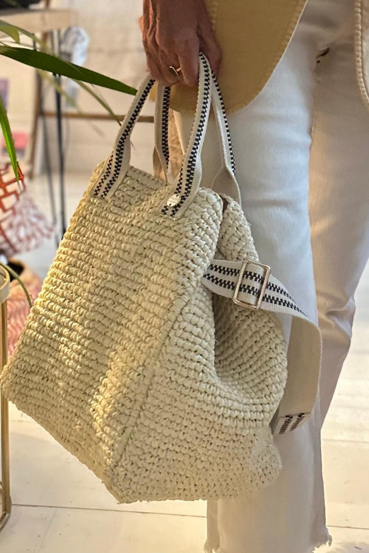 Kaba Raffia Tote Bag In Black And Cream