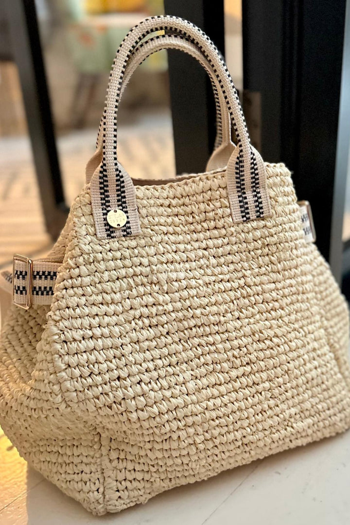 Kaba Raffia Tote Bag In Black And Cream