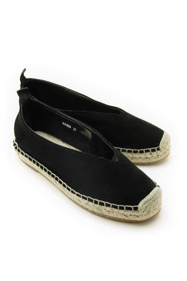 Grass Square Toe Pointy Shape Flats Espadrille In Black