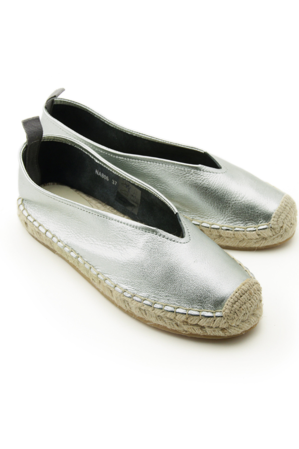 Grass Square Toe Pointy Shape Flats Espadrille In Silver