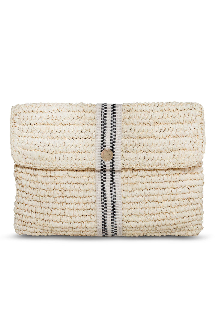 Savaya Raffia Clutch In Black and Cream