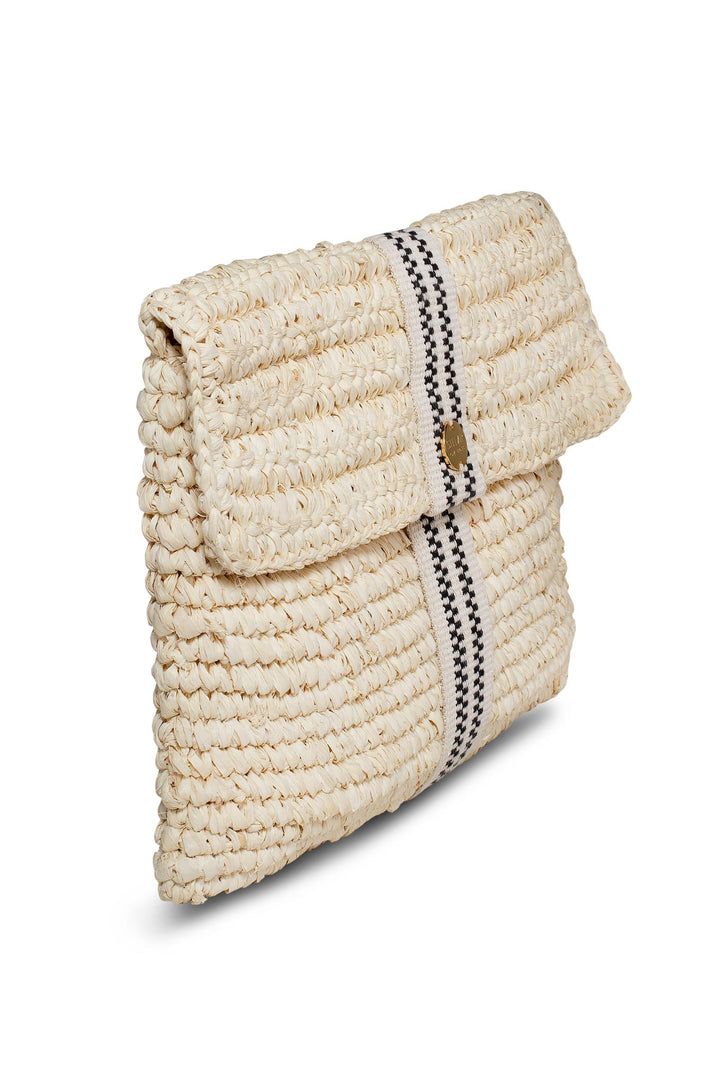 Savaya Raffia Clutch In Black and Cream