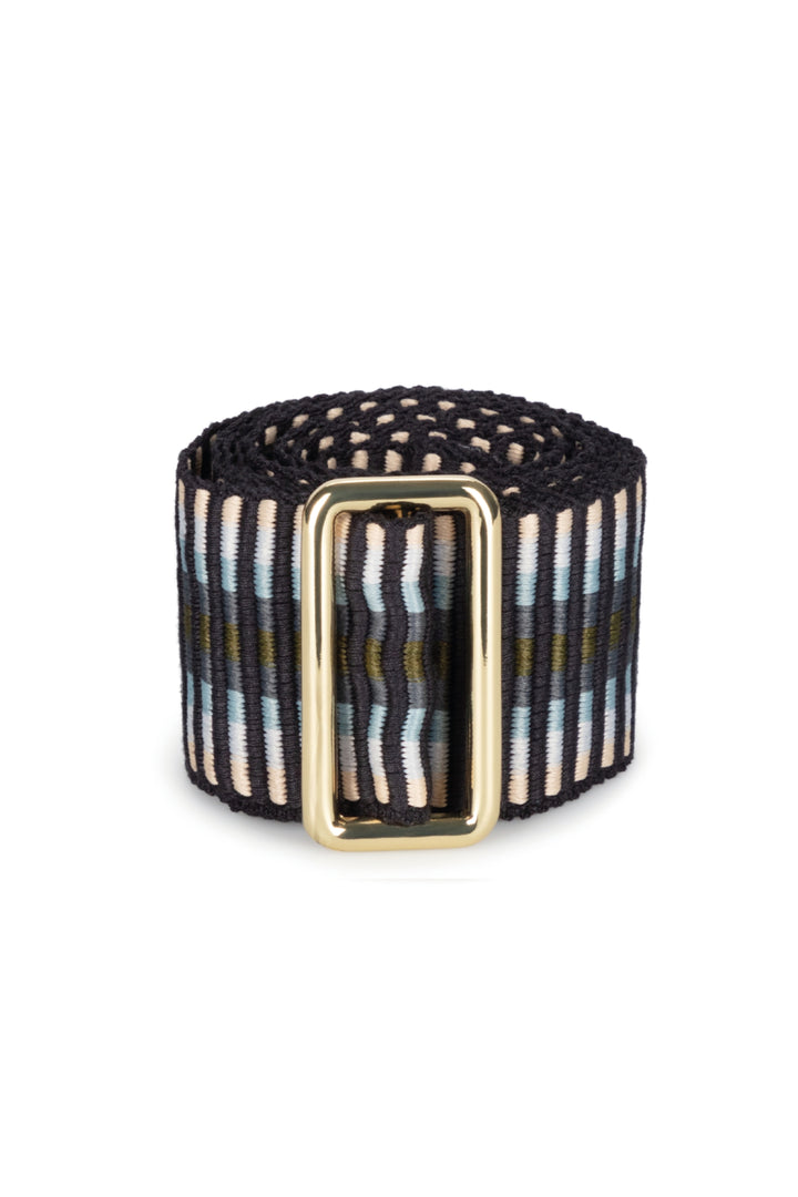 Sunda Jacquard Belt In Olive Stipes