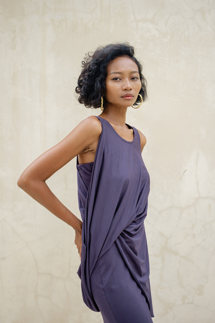 Cleo Reversible Draped Dress Set In Parachute Purple