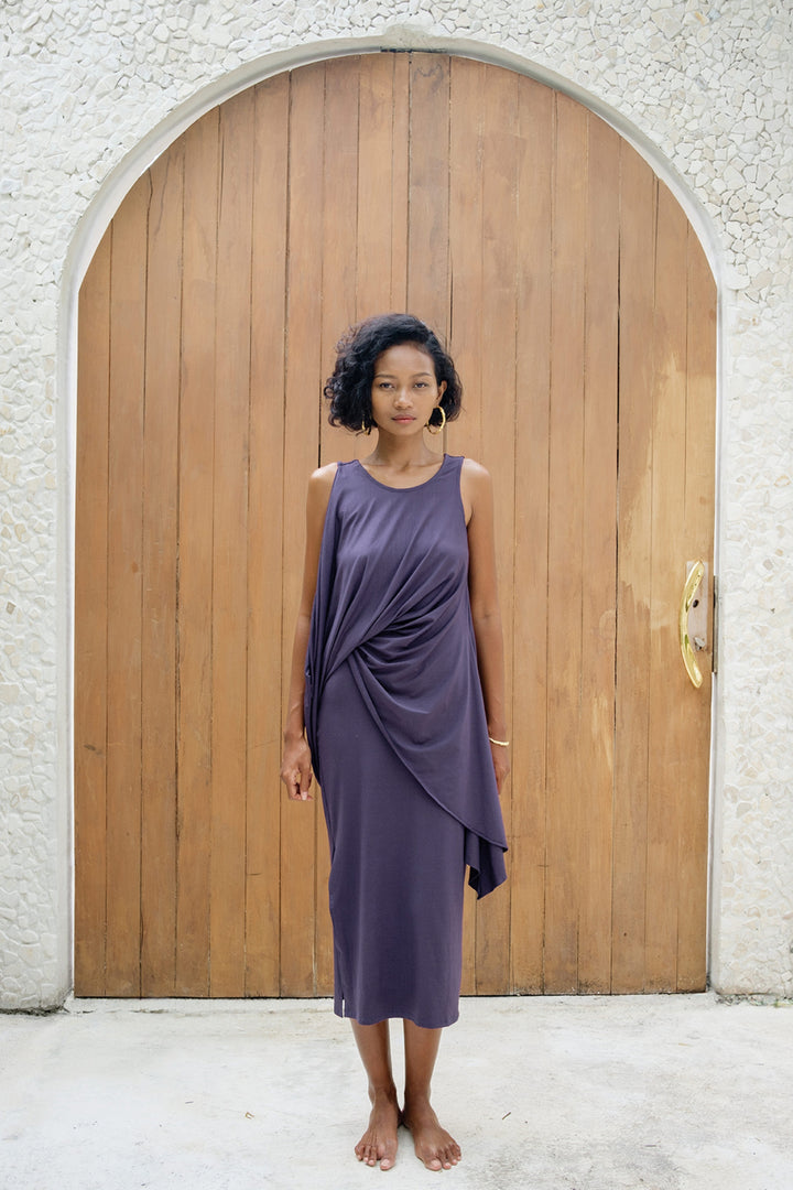 Cleo Reversible Draped Dress Set In Parachute Purple