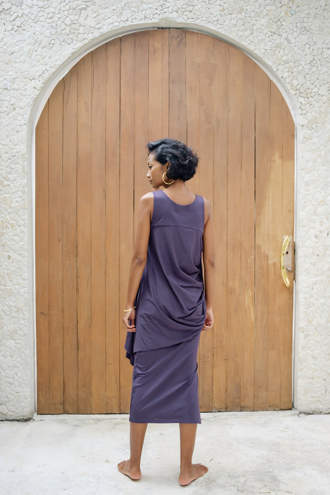 Cleo Reversible Draped Dress Set In Parachute Purple