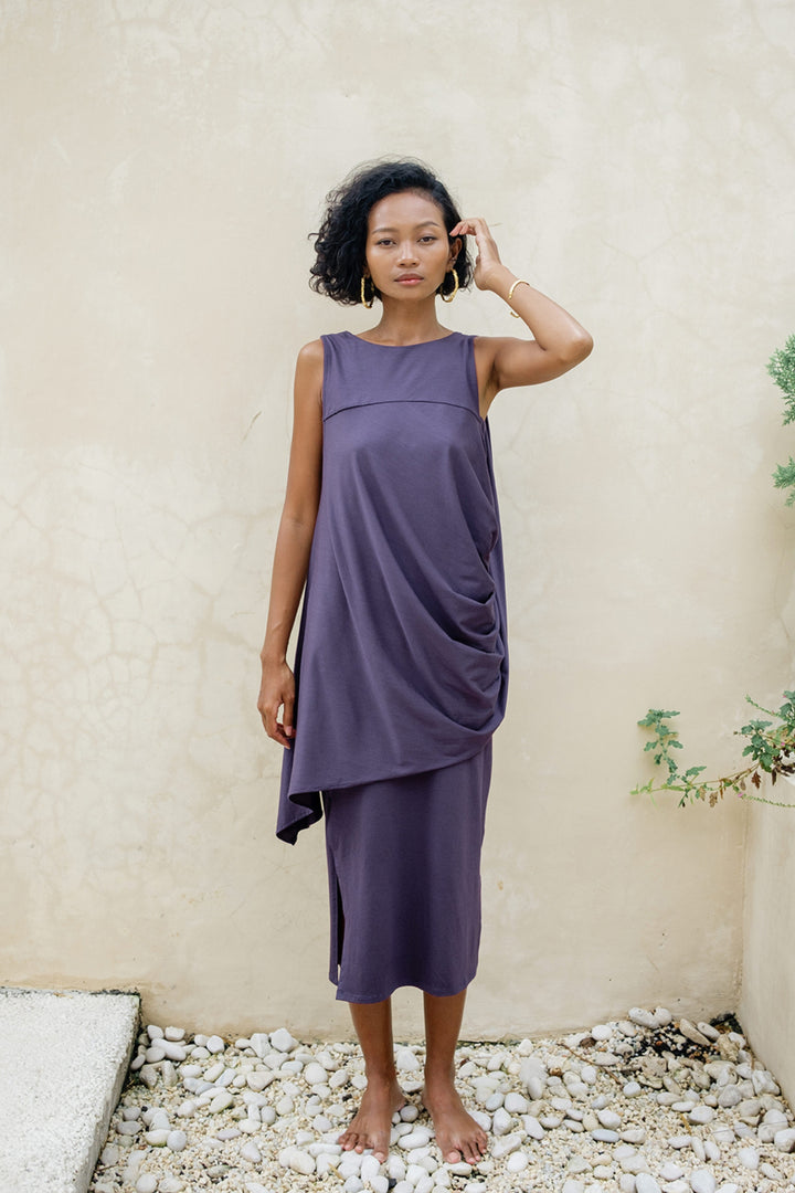 Cleo Reversible Draped Dress Set In Parachute Purple