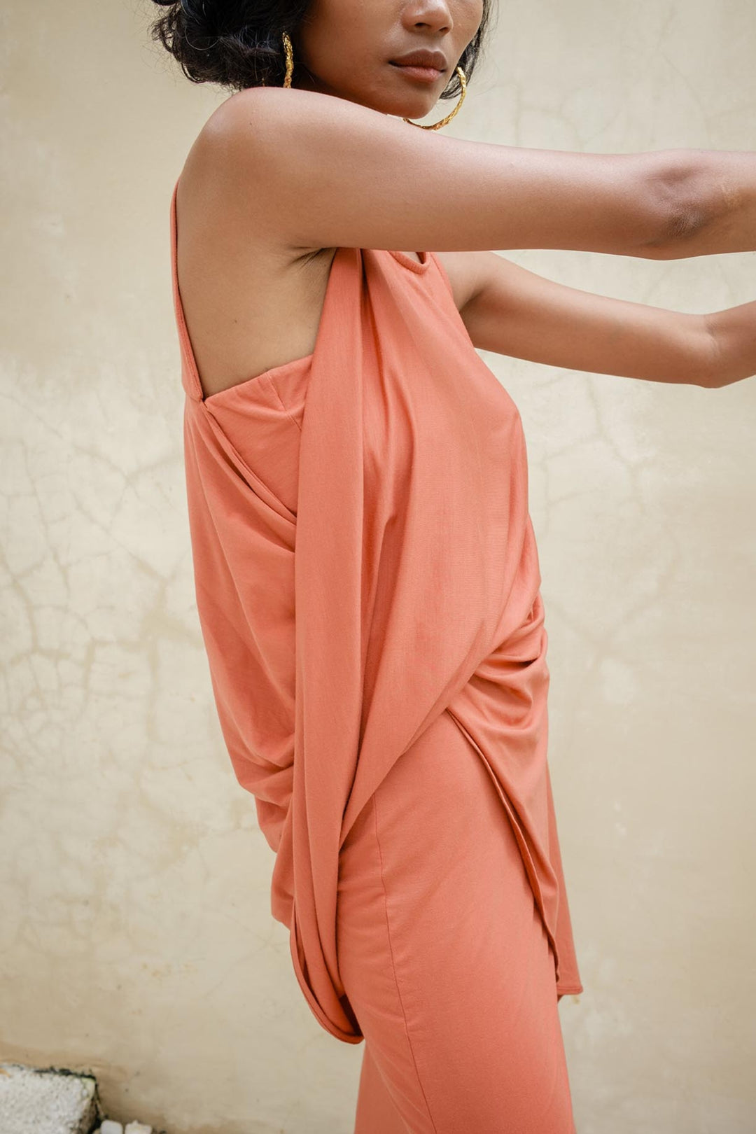 Cleo Reversible Draped Dress Set In Terracotta