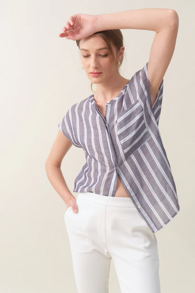 Cap-sleeve shirt In Stripes