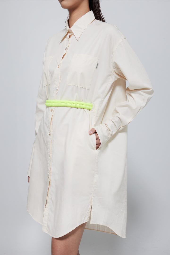 Tasha Oversized  Belted Shirt Dress In Cream