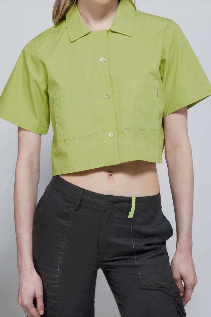 Alex Boxy Cropped Short-Sleeved Shirt In Green