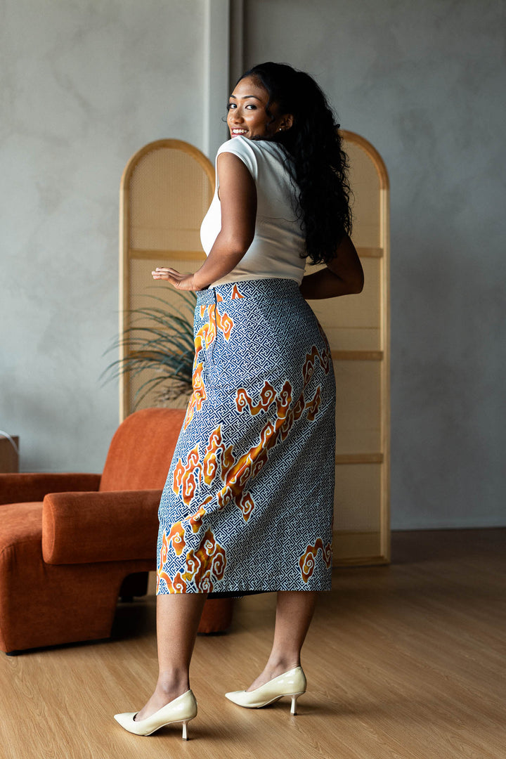 Batik Pencil Skirt In Tumbuh Indigo